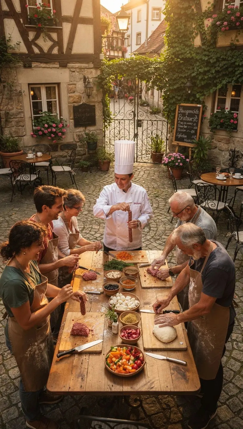Kleinstadtmarkt mit regionalen Handwerksprodukten und Besuchern, die einkaufen
